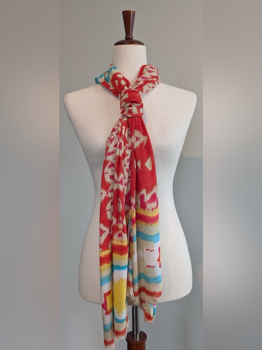 World Market Women’s IKAT Sheer Oversized Scarf in a Vibrant Multicolor Pattern